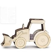 AORCMITN Wooden Bulldozer Piggy Bank Boalord for Boys Kids Girls Clear Real Money Tractor Coin Ba...