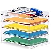 File Paper Organizer and Letter Tray for Desk Office Supplies Folder and Accessories Storage, Cle...