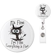 ITOKEY Nurse Badge Reel, Funny ID Badge Clip, Cute Badge Holder, This is Fine Cat Badge Reels Ret...