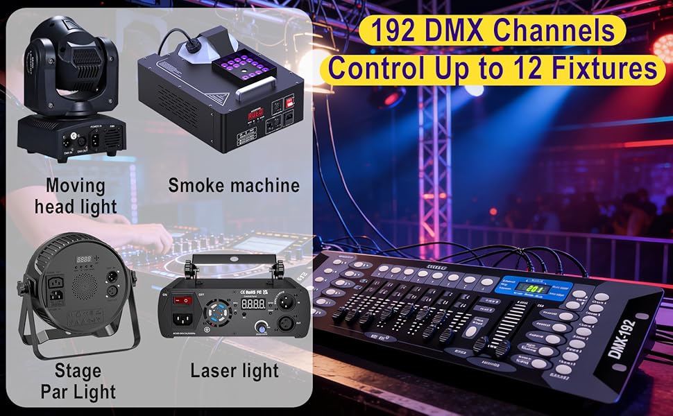 192 DMX Channels Control Up to 12 Fixtures