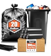 Teivio 20-21 Gallon Black Trash Bags 100 Bags w/Ties | Large Multipurpose | Fit 18,20,21,23,25 ga...