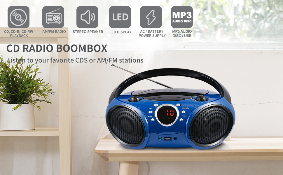 SingingWood Portable CD AM FM Radio with Bluetooth