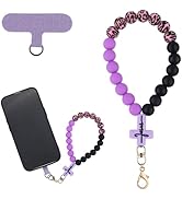 BEEFLYING Silicone Beaded Phone Wrist Strap with Cross, Cellphone Lanyard with Tether Tab, Elasti...