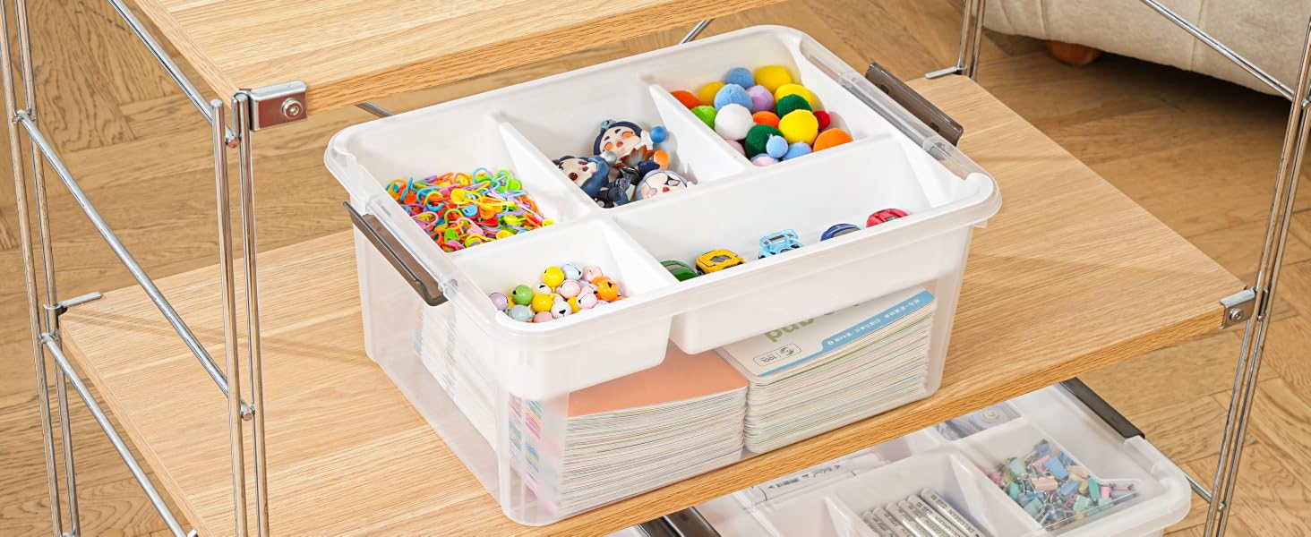 Plastic Storage Box with Removable Tray Craft Organizers and Storage Clear Storage Container