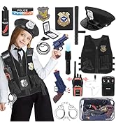 IVENRXIU Police Costume for Kids, 20Pcs Police Officer Costume Pretend Play Toy with Police Acces...
