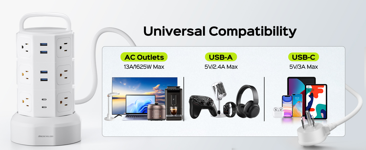universal compatibility power strip surge protector