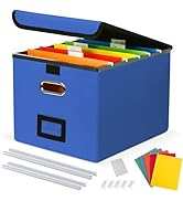 DECOSIS File Organizer Box with 5 Hanging Folders &amp; Plastic Slide, Collapsible Linen File Box wit...