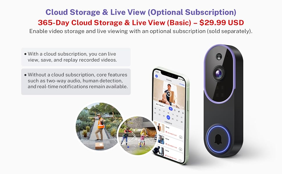 Encrypted Cloud Storage battery operated doorbell