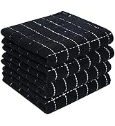 Homaxy 100% Cotton Terry Kitchen Towels(Black, 13 x 28 inches), Checkered Designed, Soft and Supe...