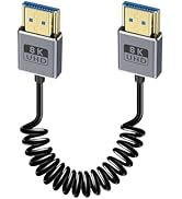 Duttek 8K Coiled HDMI Cable 1-2FT, Coaxial Extreme Thin HDMI to HDMI 2.1 Cable [8K@60Hz, 4K@240Hz...