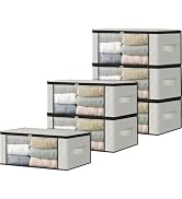 HomeHacks 6-Pack Clothes Organizer Storage Bags, 35L Storage Bins, White | Foldable Storage Box C...