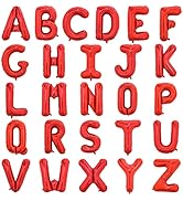 TONIFUL 52 Pieces 16 Inch Red Letter A-Z Balloons,Custom Phrase Mylar Foil Alphabet Letter DIY Pe...