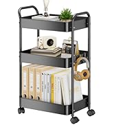 YASONIC 3-Tier Metal Rolling Cart, Sturdy Storage Utility Carts with Wheels, Multifunction Craft ...