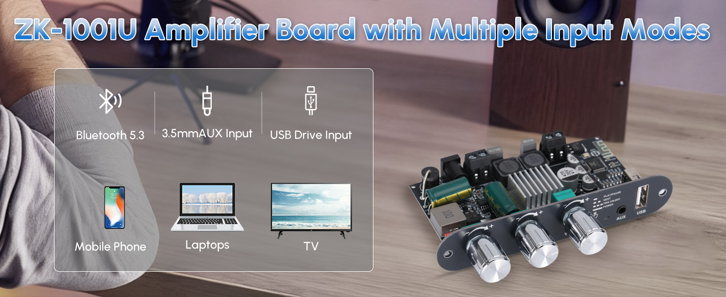 ZK-1001U Mono Amplifier Board Bluetooth 5.3 with TWS