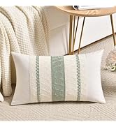 Fancy Homi Set of 1 Sage Green Boho Lumbar Decorative Throw Pillow Covers 12x20 Inch for Living R...