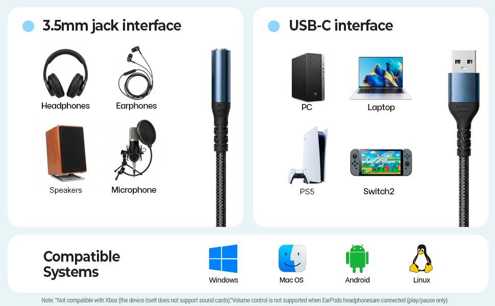 USB to 3.5mm Jack Audio Adapter