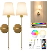 Brightown Battery Operated Wall Sconces Set of 2, Cordless Wall Lights with Rechargeable Bulbs an...