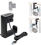 KIWIFOTOS 2 in 1 Headphone Stand with USB Hub, PC Gaming Headset Holder Hanger 360 Degree Rotatio...