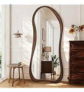 AAZZKANG Full Length Mirror with Retro Wood Framed Irregular Floor Mirrors Large 71"x32" Asymmetr...