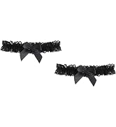 2Pcs Black Garter Belt with Bowknot, Bridal for Bride Classic Handmade Stretch Toss Party Accesso...