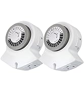 Clear Power Indoor Timer (Dual Pack) 2 Grounded Outlet 24 Hour Mechanical Timer for Lamps, Holida...