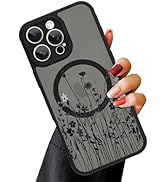 OOK Magnetic for iPhone 16 Pro Case [Compatible with MagSafe] Black Wild Flower Slim Translucent ...