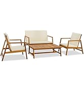 VICTORY RELAX Set 4 Piece|Patio Bench Seat with Coffee Table|Wooden Dining Set for Garden Balcony...