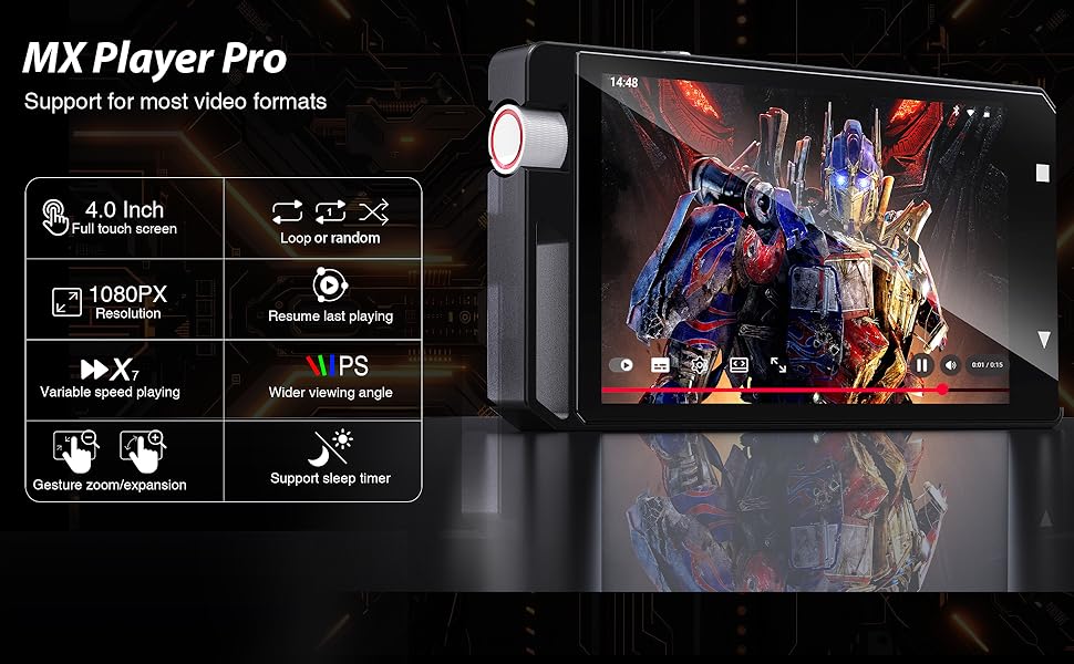 4.0 Inch Full Touch Screen MP4 Player, 1080P HD Video Player for Kids, Movie Player with IPS Screen