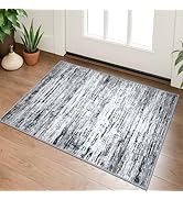 Lansny Modern Abstract Entryway Rug Indoor 2x3 Washable Rug Non-Slip Soft Small Area Rug Black Gr...