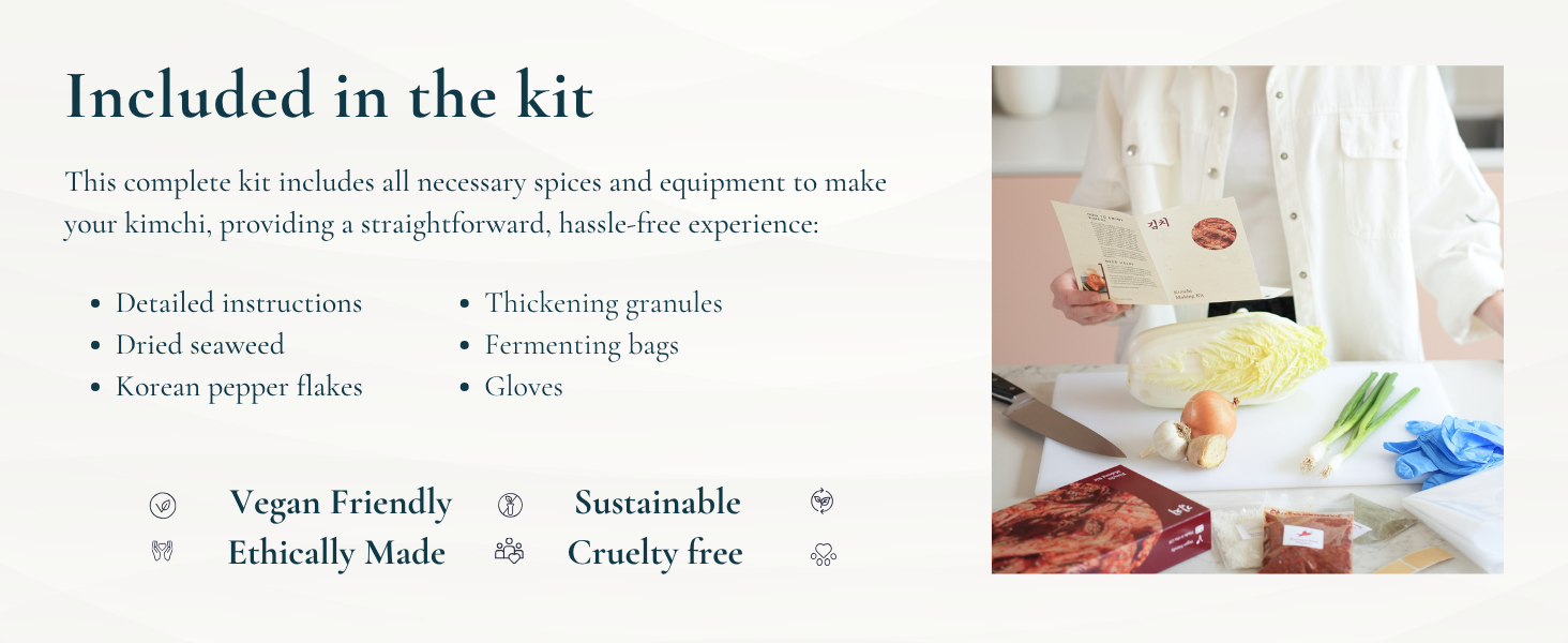 The kit includes all the spices and tools to get started, you'll just need some fresh ingredients.