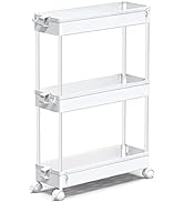 SPACEKEEPER Slim Rolling Storage Cart, Laundry Room Organization, 3 Tier Mobile Shelving Unit Bat...