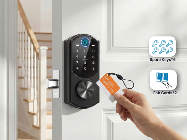 Keyless Entry System with Fob Cards and Backup Keys for Home