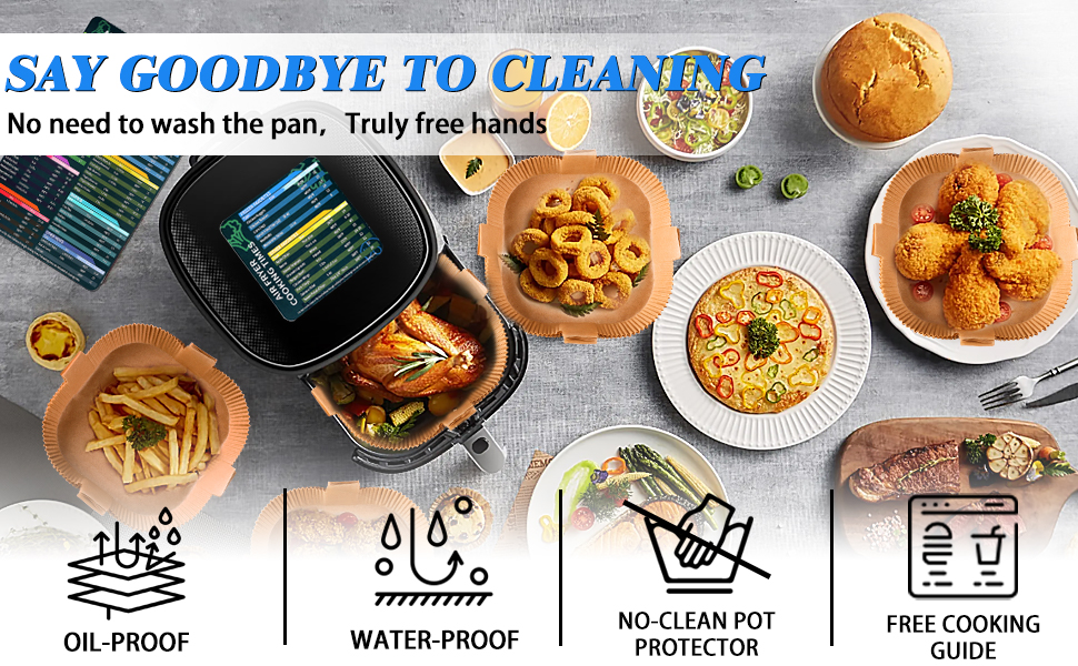 Air Fryer Disposable Paper Liner, Square Parchment Insert Non-Stick, Baking Food Grade Sheet