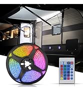RV Awning Lights, 16.4FT Waterproof Camper Awning Lights with Remote Control, 12v Multicolor Rv L...