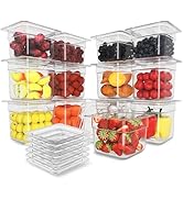 HNEDSEN Plastic Clear Food Pan 1/6 Size Stackable Polycarbonate Pan with Capacity Indicator Resta...