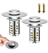 Universal Pop-Up Bathroom Sink Stopper, Stainless Steel Drain Strainer with Removable Filter Bask...
