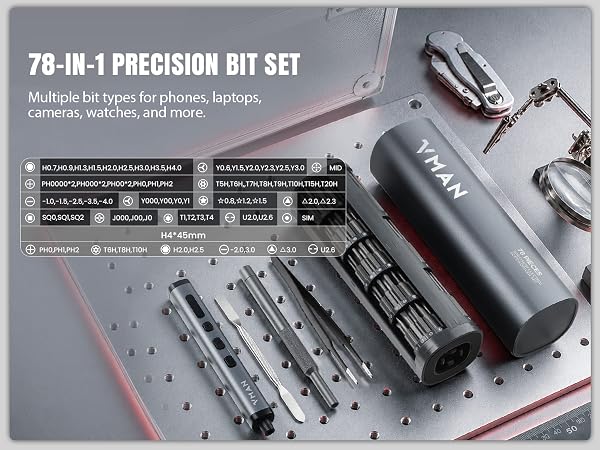 Precision Electric Screwdriver Set 78 in 1 Mini Electric Screwdriver, Magnetic Rotatable Rack