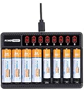 PowerTrust Rechargeable AA Batteries and AAA Batteries (4 Pack) with 8 Bay AA AAA Battery Charger...