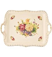 YOLIFE Ivory Serving Tray, Ceramic Floral and Gold Leaves Decorative Platter for Tea Party 15 X 1...