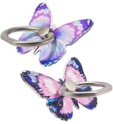 2 Pcs Butterfly Cell Phone Ring Stand Holder, Cute Butterfly Design Finger 360° Rotating Metal Ha...