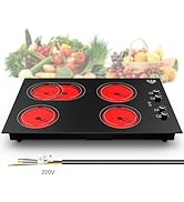 GIHETKUT 4 Burner Electric Cooktop,7200W Built-in &amp; Countertop 30 inch stove top with 9 Power Lev...