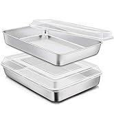 E-far Stainless Steel Baking Pan with Lid, 12? x 9¾ x 2 Inch Rectangle Sheet Cake Pans with Cover...