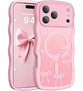 GUAGUA for iPhone 17 Pro Max Case, Magnetic Cases Cute Bow Pattern Wavy Edge Full Camera Protecti...