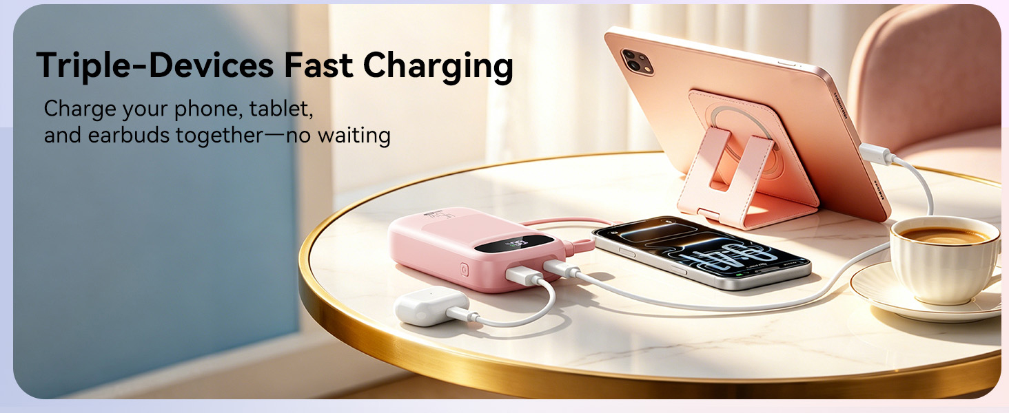 Simultaneously charges three devices to meet multi-device user needs