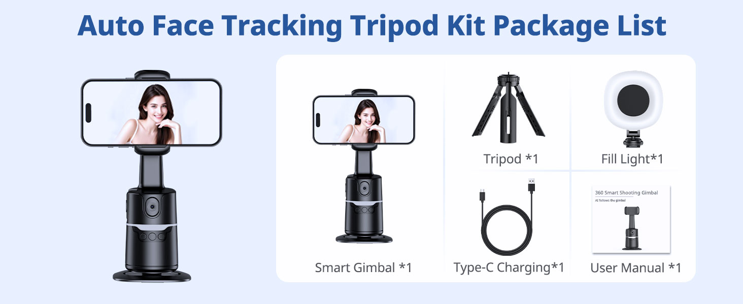 Auto Face Tracking Tripod Kit Package List