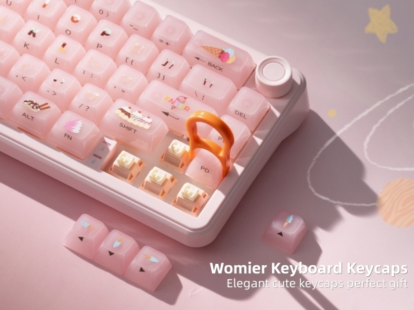 Womier Keyboard Keycaps Jelly - Ceramic Keycaps Style, Clear Ice-Cream Pink Cute Key cap