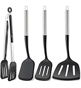 HE-SANQI 4Pcs Silicone Spatula Set with 12" Tongs, Large Extra Wide Flipper Turner for Pancake St...