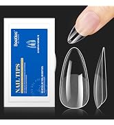 Beetles 12 Sizes Gel Nail Tips Etch Nail Tips 504Pcs Pre Filed Half Matte Medium Almond Full Cove...