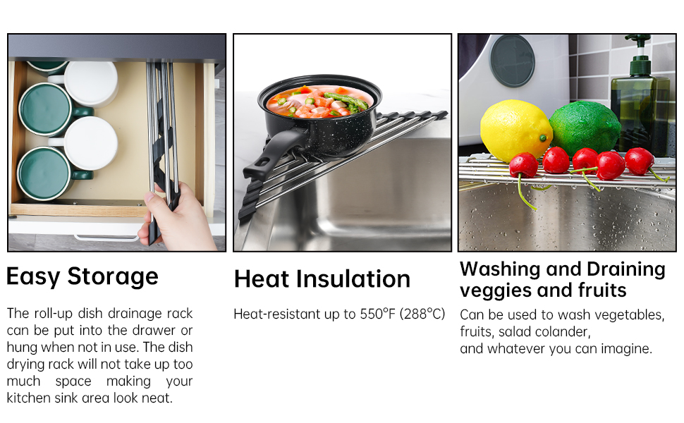 Roll Up Dish Drying Rack, Tomorotec Over The Sink Dish Drying Rack Portable Stainless Steel Rolling 