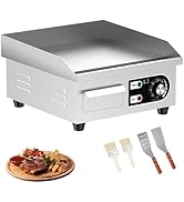 HTTSICHI 14’’ Commercial Electric Griddle - Electric Cast Iron Griddle w/Stainless Steel Material...
